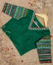 Moss Green Multicolor Floral Sleeve Embroidery Blouse