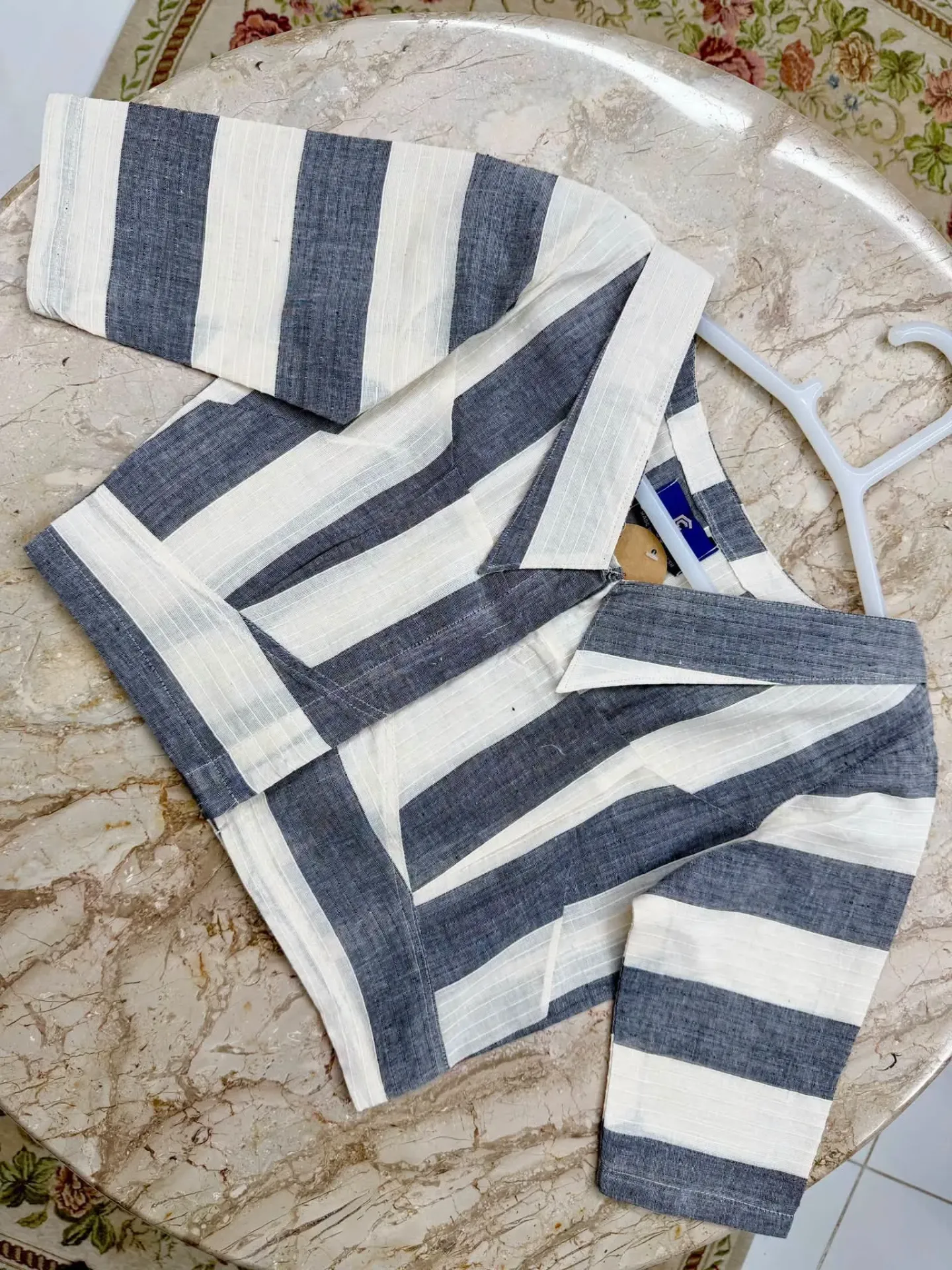Grey & Off-white Ikkat Cotton Blouse