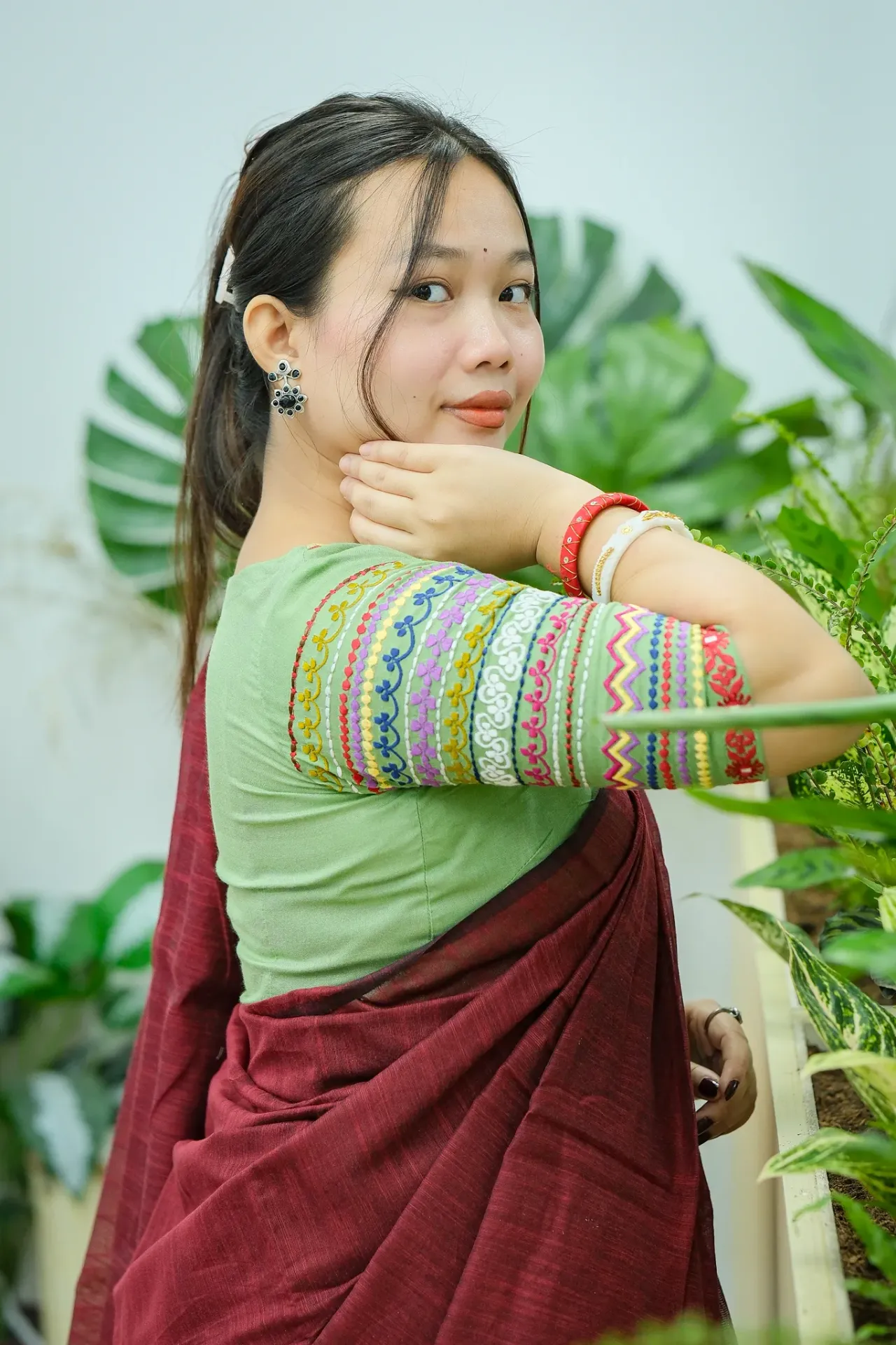 Light Sage Green Embroidery Blouse