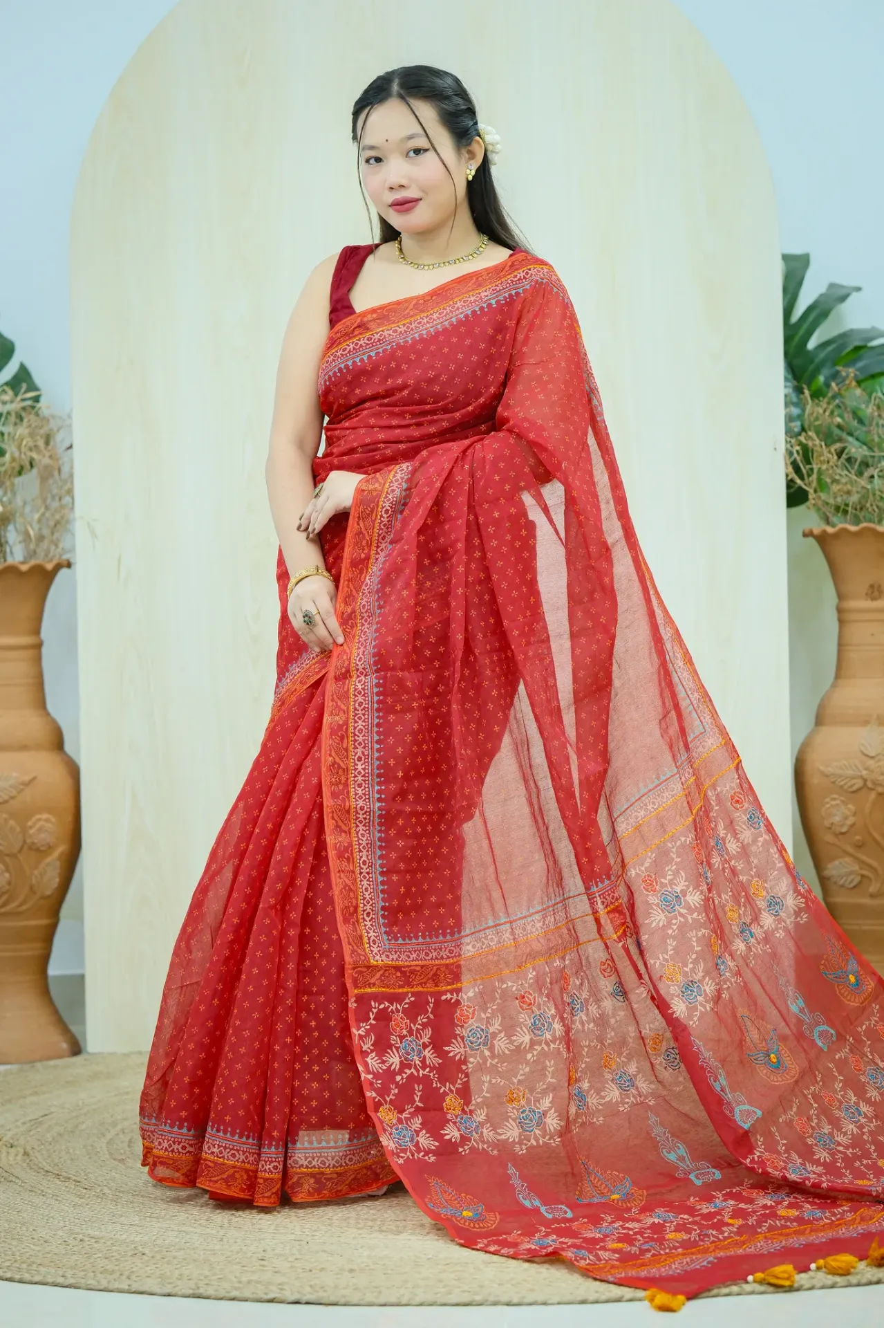 Orange Rad Body Small Design Hand Work Sharee