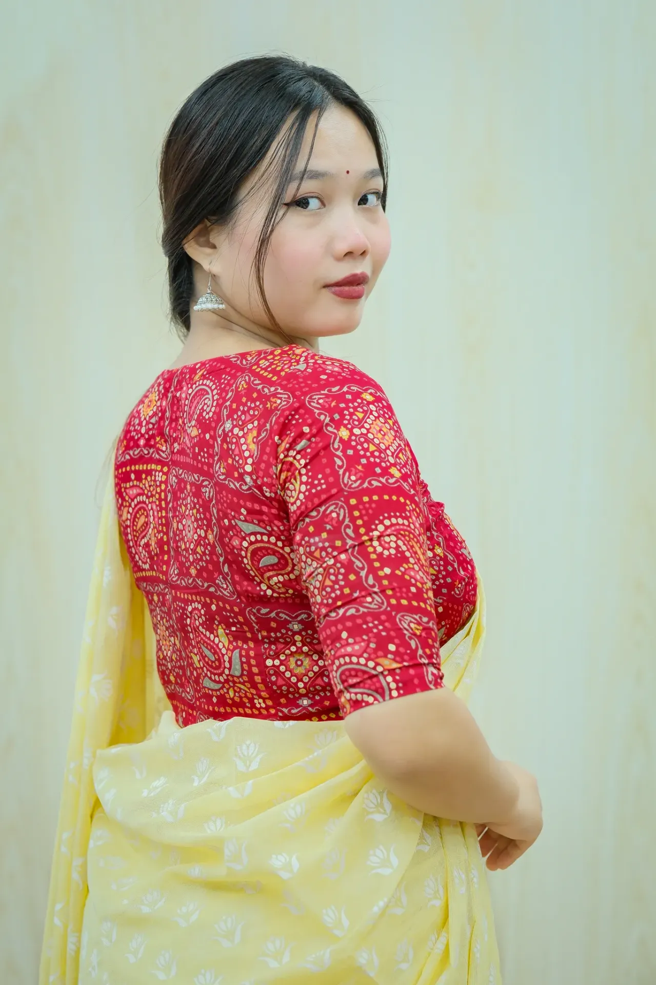 Scarlet Red Bandhani Screen Print Cotton Blouse
