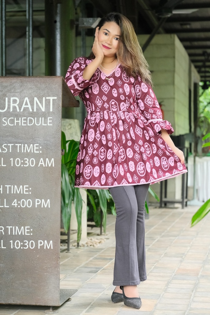 Coffee Body Pink Oval Flower White Lace Frock