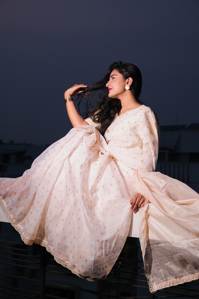 Screen Print Muslin Sharee 0001