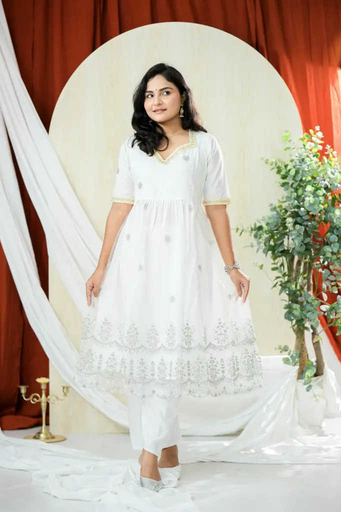 White Body Sequin Long Frock