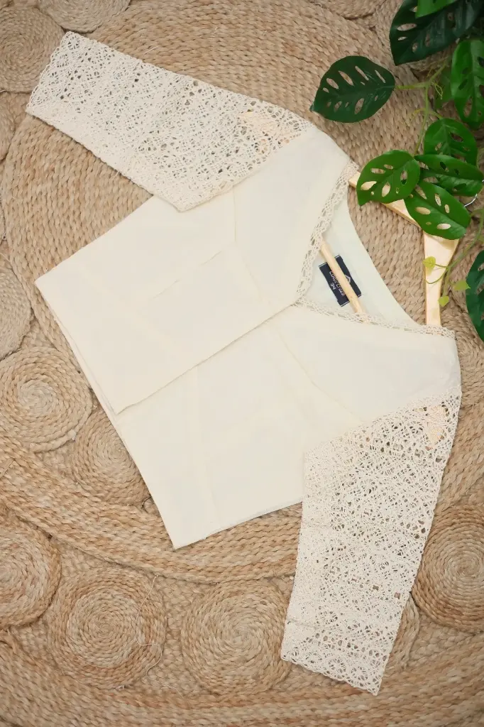 [0202] Off white Color Crochet Sleeve Victorian Blouse (34)