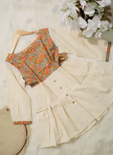 [0304] Joypuri Cotton Yellow Floral Frock