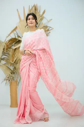 Pink Natural Dye Silk Sharee