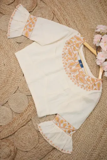 Off white Color Jamdani Motif Design Victorian Blouse