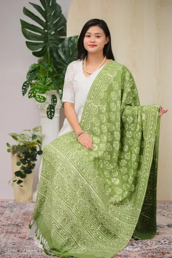 [1002] Dark Olive Natural Dye Shawl