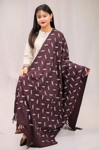 [1001] Coffee Bean Leaf Design Screen Print Shawl