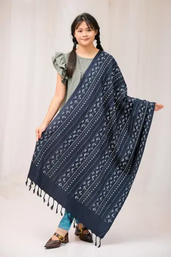 [1001] Royal Blue White Screen Print Shawl