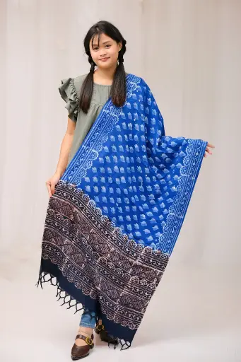 [1002] Navy Blue Indigo Natural Dye Shawl