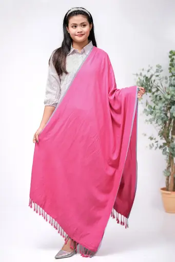 [1006] Magenta Pink Minimal Border Viscose Shawl