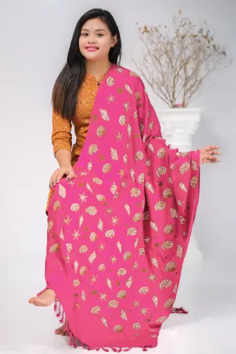 [1001] Hot Pink Shells Starfish Conch Shells Design Screen Print Shawl