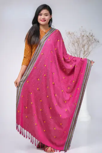 [1001] Magenta Yellow Floral Screen Print Shawl