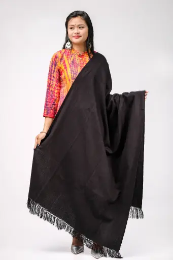 [1005] Black Wool Shawl