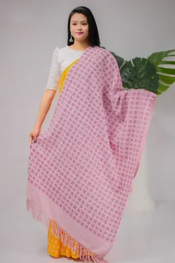 [1001] Baby Pink Small Floral Design Screen Print Shawl