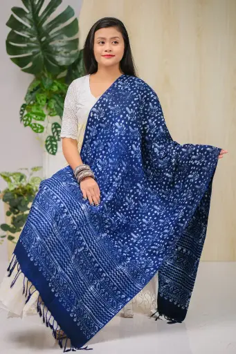 [1002] Deep Navy Blue Indigo Natural Dye Shawl