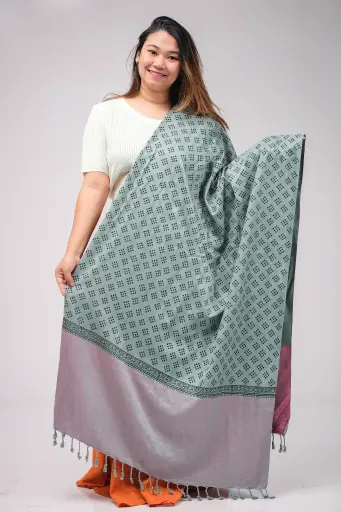 [1001] Ash Pink Dual Tone Black Screen Print Viscose Shawl