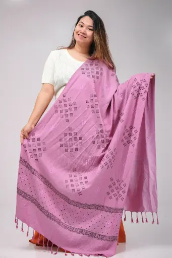 [1001] Dusty Pink Black Small Dots Screen Print Shawl