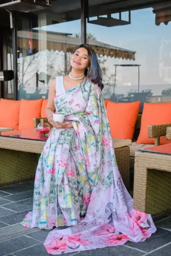 [0131] Vintage Theme Digital Print Silk Sharee