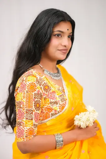 Floral Folk Design Screen Print Blouse 