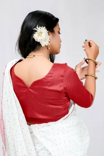 Maroon Pan Pata Neck Tashar Blouse