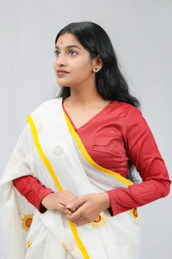 Maroon V Neck Full Sleeve Tashar Blouse