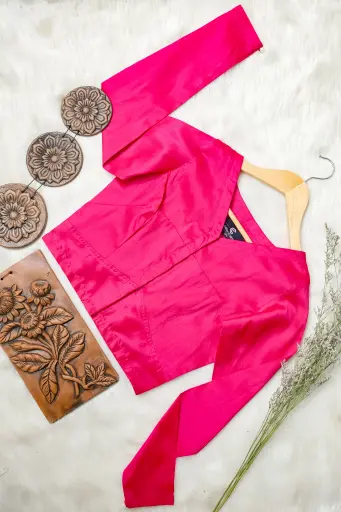 Rani Pink V Neck Tashar Blouse