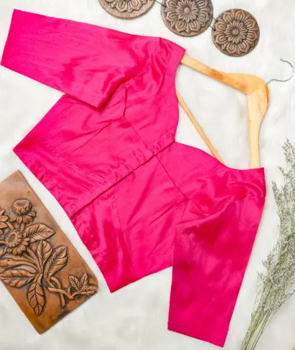 Rani Pink Paan Pata Neck Tashar Blouse