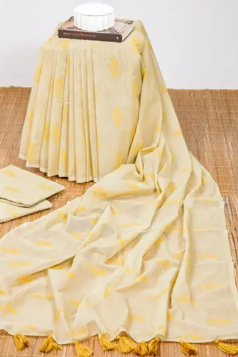 [0103] Biscuit Body Mustard Floral Design Screen Print Cotton Sharee