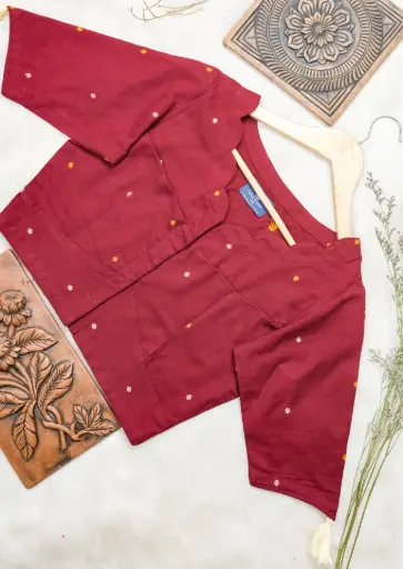 Dark Maroon Hand loom Cotton Blouse