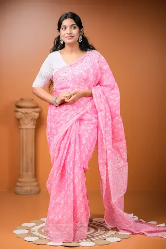 [0106] Pink Sequin Natural Dye Sharee