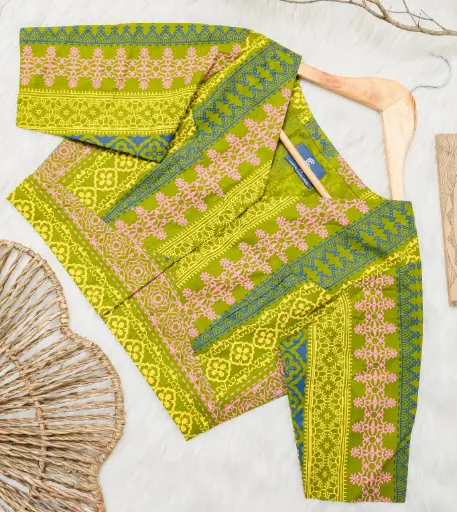 Lemon Yellow Pink Cotton Blouse