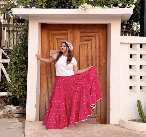 [1201] Magenta Small Floral Cotton Skirt