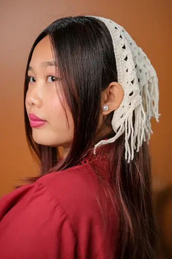 [9902] Off White Crochet Hair Bandanna