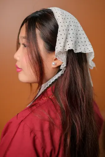 [9902] Black Heart Crochet Lace Hair Bandanna