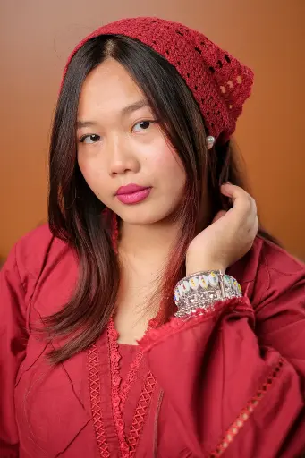 [9902] Maroon Crochet Hair Bandanna