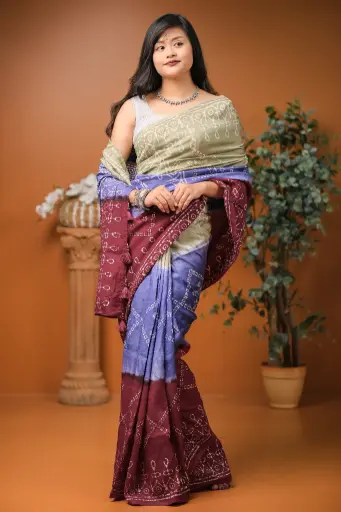 [0106] Blue Lignt Olive Maroon Silk Natural Dye Sharee