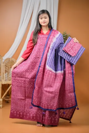 [0407] Dark Magenta Violate Cotton Batik Unstitched Three Piece