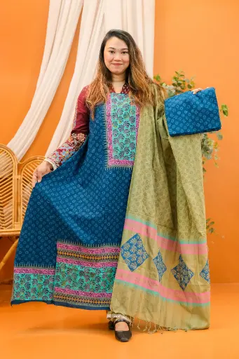 [0423] Blue Hand Work Cotton Three Piece
