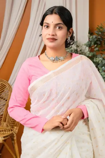 Baby Pink V Neck Tashar Blouse