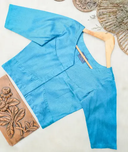 Sky Blue V Neck Tashar Blouse