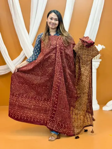 [0407] Maroon Brown Batik Un-Stitched Three Piece