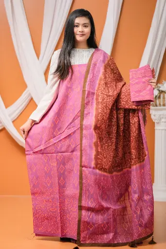 [0407] Magenta Brown Cotton Batik Unstitched Three Piece