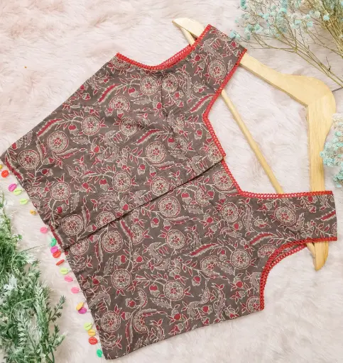 Warm Grey Red Floral Lace Work Multicoloured Kori  Sleeveless Blouse
