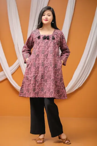 Mauve Pink Black Short Kurti