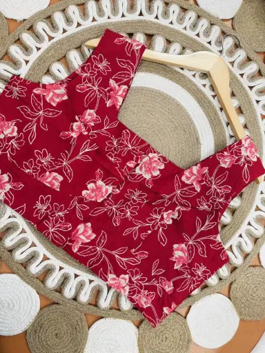 Red Flower Sleeveless Jaypuri Cotton Blouse