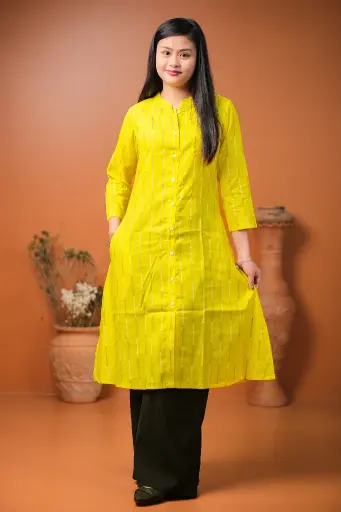 Yellow Stripped A-Shaped Kurti