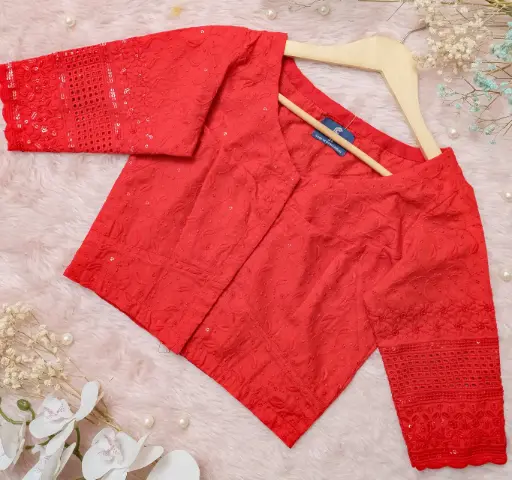 Red Sequin Chikankari Blouse
